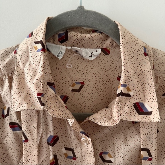 Vintage 80s Personal Beige Geometric Pattern Blouse Long Sleeves Women’s Size 12 - Picture 3 of 16
